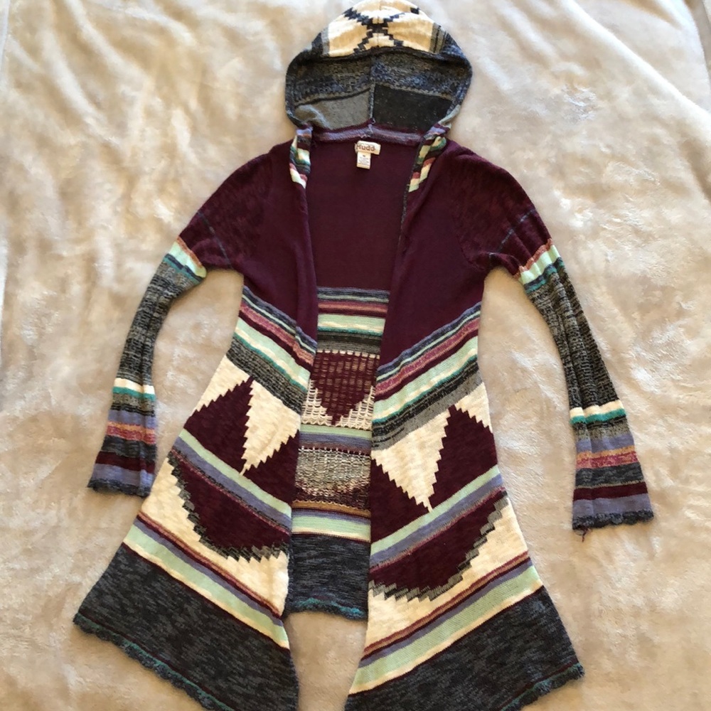 Multi color hooded cardigan